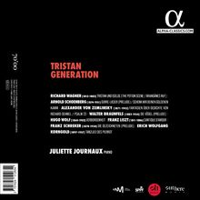 "TRISTAN GENERATION" in großem Rot. Namen berühmter Komponisten wie Wagner und Liszt, darunter Werke und Daten. Logo von ALPHA-CLASSICS.COM.