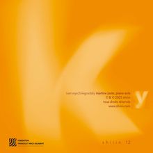 Text: "ivan wyschnegradsky martine joste, piano solo. www.shiiin.com." Hintergrund orange, abstrakte Gestaltung.