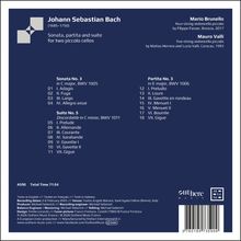 Text: Johann Sebastian Bach, Sonata, partita and suite for two piccolo cellos. Liste von Stücken und Sätzen. Dunkelblauer Hintergrund.