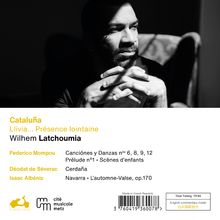Der Text erwähnt: "Cataluña", "Llívia... Présence lointaine", Wilhem Latchoumia, Werke von Mompou, Sévérac, Albéniz. Schwarzweiß-Foto eines Mannes.