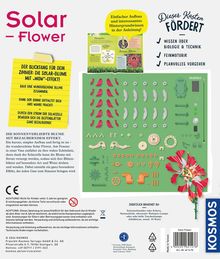 "Solar - Flower" oben links. Gelber Zettel: "Der Blickfang für dein Zimmer: Die Solar-Blume mit 'Wow'-Effekt!" Enthält Bausatz von Blumenteilen.