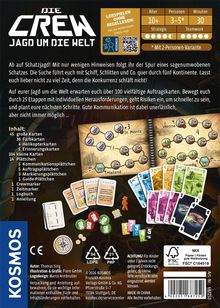 „Die Crew – Jagd um die Welt“: Ein Kartenspiel mit Abenteuer-Thema. Farbenfrohe Karten, Weltkarte, Spielmaterialien.