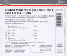 Rudolf Mauersberger (1889-1971): Lukas-Passion für 2 Chöre a capella, CD