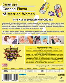 **Texte:** 

1. "Chuhai Lips: Canned Flavor of Married Women"
2. "Ihre Küsse prickeln wie Chuhai!"
3. "Komplett unzensiert inklusive Manga!"

**Visuals:** 

- Oben rechts sind Chuhai-Dosen. 
- Unten befinden sich mehrere Manga-Bilder mit bunten Charakteren.