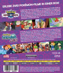 Erlebe zwei Pokémon-Filme in einer Box. Oben zwei Filmlogos, dazwischen Szenen aus den Filmen, darunter weitere Informationen.