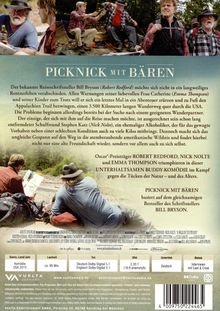 Titel: PICKNICK MIT BÄREN. Text über Handlung: Bill Bryson plant Abenteuertrip trotz Warnungen. Oscar-Preisträger in Buddy-Komödie.