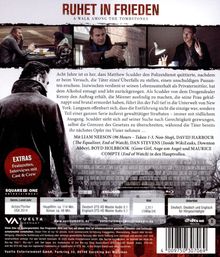 RUHET IN FRIEDEN, A WALK AMONG THE TOMBSTONES. Oben Bildmontage mit drei Szenen. Darunter Filmbeschreibung und Darstellerinfos.