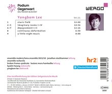 "Podium Gegenwart", "Yongbom Lee", Titel und Zeiten von 1 bis 9. Logos von hr2 und Deutschlandfunk. Foto einer Person.