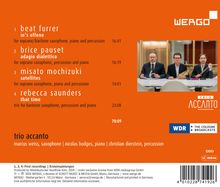 Texte: Komponisten und Titel von Musikstücken mit Zeiten. Logo von "Wergo" oben rechts. Foto von drei Personen am Tisch.