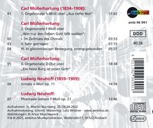 Carl Müllerhartung (1834–1908): 1. Orgelsonate h-Moll über „Aus tiefer Not“ 17:02, Ludwig Neuhoff (1859–1909): Phantasie-Sonate f-Moll op. 21 12:46. Logo: ambitus.
