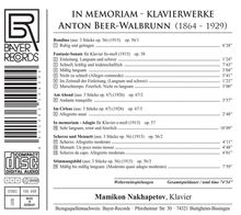 Anton Beer-Walbrunn (1864-1929): Klavierwerke "In Memoriam", CD