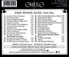 John Woods Duke (1899-1984): Lieder, CD