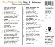 Johannes Bammer (1888-1988): Kammermusik &amp; Lieder "Blätter der Erinnerung", CD