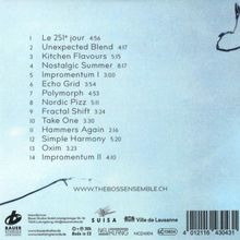 Liste von 14 Titeln mit Spielzeiten, unten Internetadresse: "www.thebossensemble.ch", unten rechts mehrere Logos und ein Barcode.