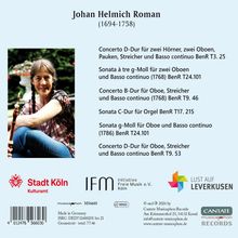 Johan Helmich Roman (1694-1758). Eine Frau sitzt draußen und lächelt. Logos: Stadt Köln, IFM, Lust auf Leverkusen.