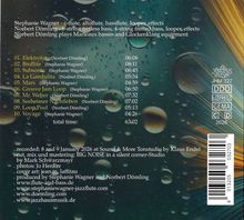 Text über Künstler und Instrumente, Trackliste mit Zeiten, Design mit abstrakten Wasserblasen.