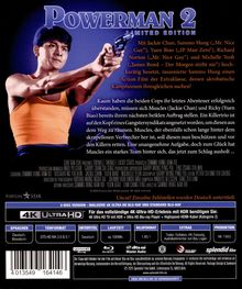 "POWERMAN 2 LIMITED EDITION" in großen Buchstaben, zeigt einen Mann in einem orangefarbenen Hemd mit einer Pistole.