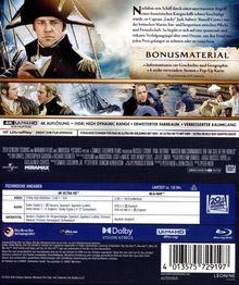 Texte: "Bonusmaterial", "4K Auflösung", "Technische Angaben". Ein Kapitän in Uniform, historische Schiffe und Seekämpfe.