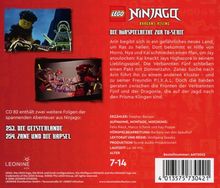 Texts: „LEGO Ninjago Dragons Rising“, „253. Die Geisterlande“, „254. Zane und die Kapsel“, Alter „7-14“. Illustration mit zwei Ninjago-Bildern.