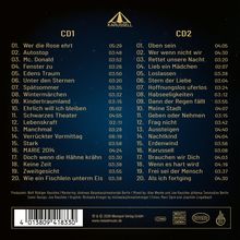 CD1 und CD2 zeigen Titel und Zeiten von Songs. Oben ein Karussell-Logo. Unten sind Barcodes und Produzentennamen.