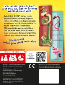 Text: "Wer hat den längsten Hals? Aber pass auf, dass er dir nicht weggeschnappt wird!" Spielkarten mit Tieren.