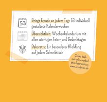 Text über Kalender: Freude, Übersicht, Dekoration. Icons: Kalenderblatt, Kalender, Blume. Hinweis: Verlagsseite.