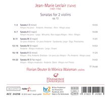 Jean Marie Leclair (1697-1764): Sonaten für 2 Violinen ohne Bc op. 12 Nr. 1-6, CD