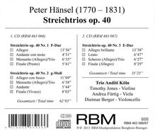 Peter Hänsel (1770-1831): Streichtrios op.40 Nr.1-3, 2 CDs