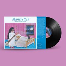 "Manivelles" und "Anadol & Marie Klock" auf einem Albumcover. Illustration: Frau mit Banjo, schwarze Katze, schlafende Person.