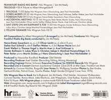 "FRANKFURT RADIO BIG BAND Nils Wogram / Jim McNeely TRILOGUE +15 A Tribute to Albert Mangelsdorff" steht oben. Darunter sind Titel und Solisten aufgelistet. Unten gibt es Details zu den Kompositionen, Arrangements, Musikern und Produktionsinformationen. Links unten ist ein Logo der HR Big Band.