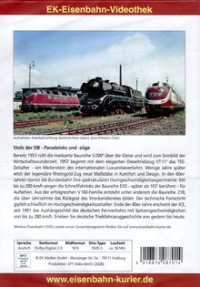 EK-Eisenbahn-Videothek. Bild: Drei Züge nebeneinander. Information über die Geschichte deutscher Lokomotiven. www.eisenbahn-kurier.de.