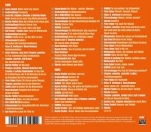 Texte: Titel von zwei CDs mit je 24 und 36 Titeln. Farbhintergrund: Orange. Logo unten rechts.