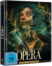 „DARIO ARGENTO“, „OPERA“, „FSK ab 16 freigegeben“. Illustration zeigt Frau mit versiegeltem Mund, umgeben von Krähen.