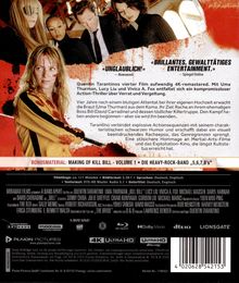 Texte: „UNGLAUBLICH!“ – Newsweek; „BRILLANTES, GEWALTTÄTIGES ENTERTAINMENT.“ – Spiegel Online.

Beschreibung: Uma Thurman in gelbem Kampfanzug, blutverschmiert. Hintergrund: vier Personen in formeller Kleidung.