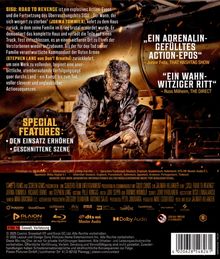 Texte: „Ein Adrenalin-gefülltes Action-Epos“, „Ein wahn-witziger Ritt“, Special Features: Den Einsatz erhöhen, Geschnittene Szene. 

Illustration: Ein Mann in dreckiger Kleidung, der auf einem Metalluntergrund kauert.