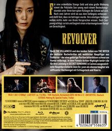 Text oben: "Revolver. Für eine ordentliche Stange Geld und eine große Wohnung..."

Beschreibung: Eine Frau mit langen Haaren hält eine Waffe. Szenenbilder zeigen verschiedene Personen in dramatischen Momenten.