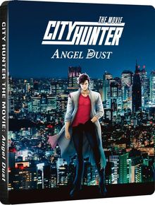 "City Hunter: The Movie, Angel Dust". Illustration eines Mannes vor einer nächtlichen Stadtansicht.