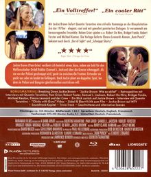 Texte: "Ein Volltreffer!", "Ein cooler Ritt", "Mit Jackie Brown liefert Quentin Tarantino...". Oben und unten sind Filmszenen abgebildet.