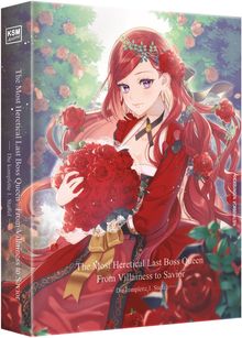 "The Most Heretical Last Boss Queen From Villainess to Savior. Die komplette 1. Staffel." Illustration: Frau mit roten Rosen.