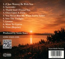 Trackliste: neun Titel inklusive „(I Just Wanna) Be With You“. Sonnenuntergang über einem See mit Pflanzen im Vordergrund.