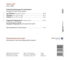Franz Liszt (1811-1886): Symphonische Dichtungen für 2 Klaviere, CD