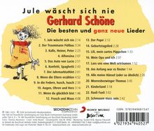 "Jule wäscht sich nie", Gerhard Schöne. Liste von 23 Liedern mit Zeiten. Illustration eines Mädchens mit wildem Haar.