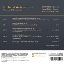 CD-Cover mit Titeln von Richard Wetz: Chormusik. Ensemble Ad Astra. Kompositionen und Laufzeiten detailliert aufgeführt.