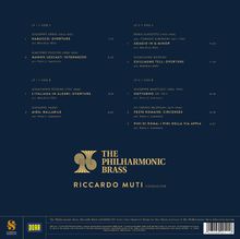 "The Philharmonic Brass", Riccardo Muti, diverse Komponisten mit Titeln und Zeiten, Logo enthält stilisiertes Instrument.