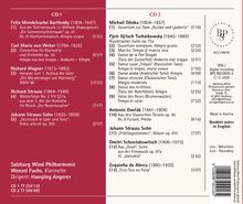 CD-Inhalte mit klassischer Musik von Komponisten wie Mendelssohn, Tschaikowsky und Strauss, gespielt von der Salzburg Wind Philharmonic.