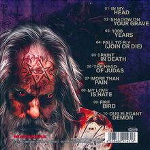 01. IN MY HEAD, 02. SHADOW ON YOUR GRAVE, 03. 1,000 YEARS, 04. FALL TO FLY (JOIN OR DIE). Illustration eines grimmigen Mannes mit Haaren und Bart, tätowierte Stirn.