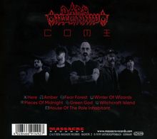 "DARK MILLENNIUM" und "COME". Unten track titles: Here, Amber, Fear Forest. Gruppe von Männern, düstere Stimmung.