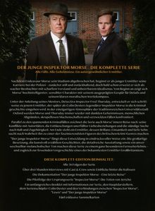 "Der junge Inspektor Morse - Die komplette Serie" steht über zwei Männer in Anzügen, vor einer Backsteinmauer.