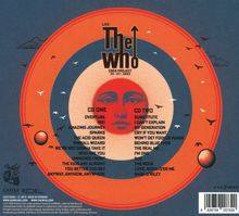 Das Design zeigt den Text "The Who" und eine Playlist für zwei CDs, umgeben von einem stilisierten Gesicht in kreisförmigen Mustern.