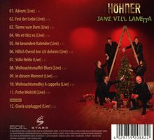 Textliste mit 12 Live-Songs und Bonustrack. Die Band HÖHNER dekoriert einen Weihnachtsbaum.